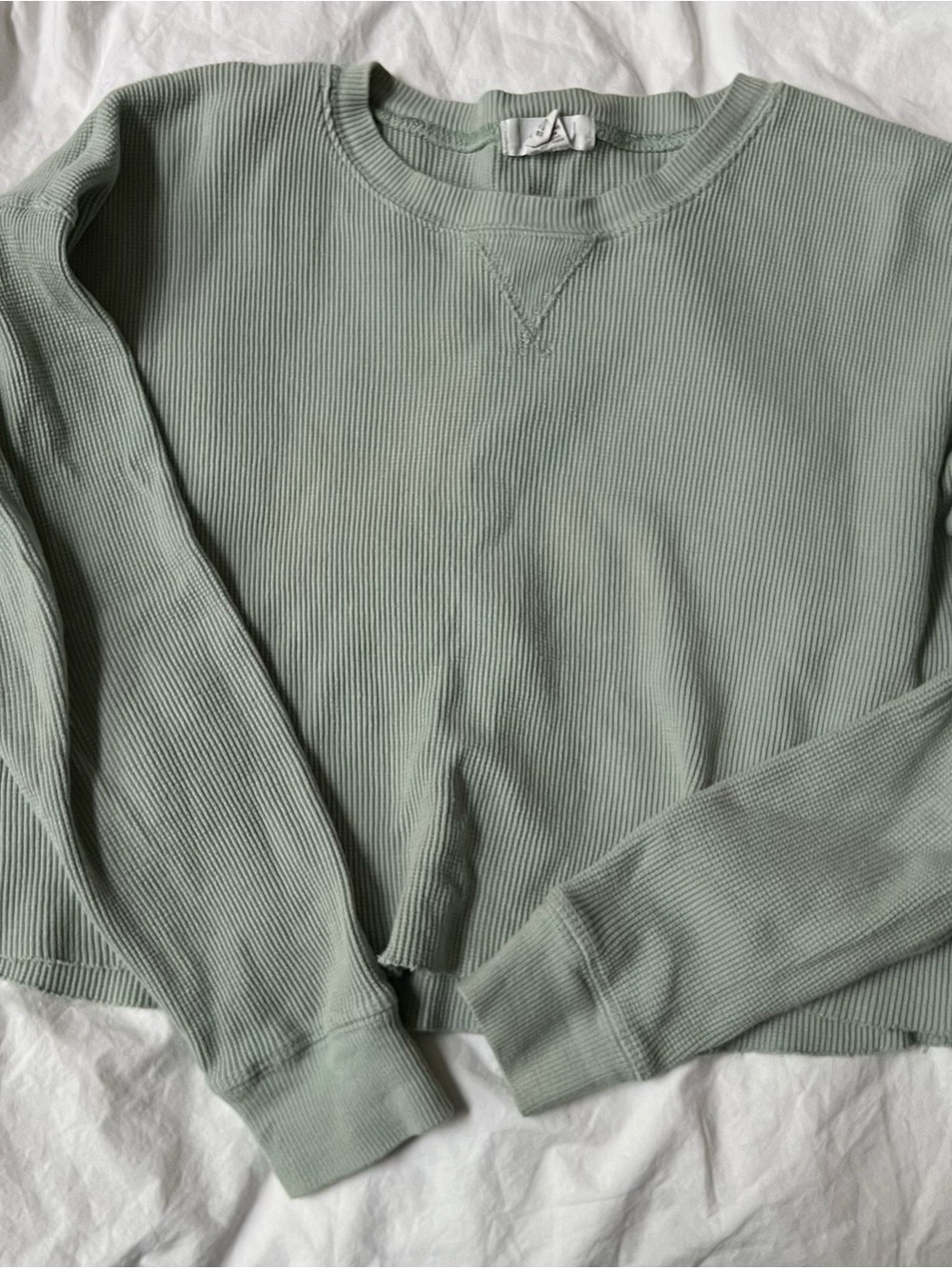 PacSun Waffle-Knit Long Sleeve Tee — Sage Green